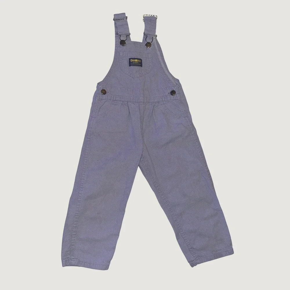 OshKosh B'gosh Overalls Vestbak 4T Purple Green Hickory Stripe USA 1990s Vintage